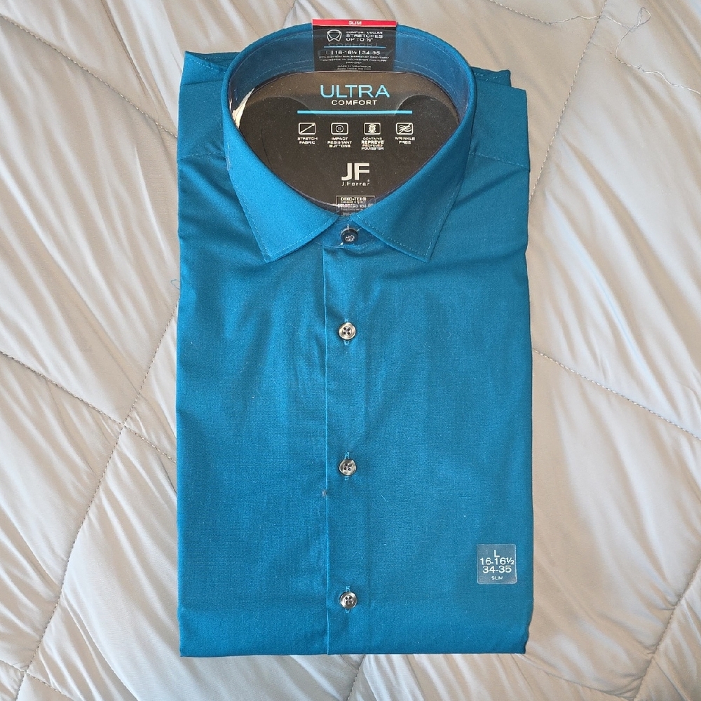 JF J.Ferrar Teal Dress Shirt Classic Cotton Blend